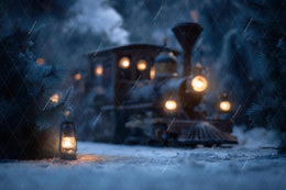 Christmas Train Digital Backdrop, Winter Wonderland Photo Background, Night Sky, Holiday Kids Prop, Photoshop/Canva Template, Photo Editing