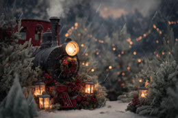 Christmas Train Digital Backdrop, Winter Wonderland Photo Background, Lanterns, Holiday Kids Prop, Photoshop & Canva Template, Photo Editing