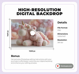 Newborn Face Swap Overlay, Unicorn Digital Backdrop, Dreamy Pink Studio Photo Background, Teddy Bear, Baby Girl Prop, Photoshop Template