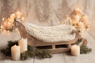 Cozy Christmas Baby Digital Backdrop, Wooden Studio Photo Background, Holiday Newborn Prop, Sleigh, Photoshop/Canva Template, Photo Editing