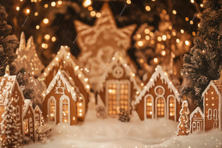 Gingerbread House Digital Backdrop, Christmas Village Photo Background, Holiday Kids Prop, Winter Wonderland, Photoshop & Canva Template