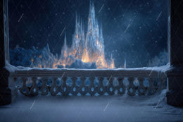 Christmas Princess Digital Backdrop, Magic Kingdom Photo Background, Winter Wonderland, Holiday Kids Prop, Photoshop & Canva Template