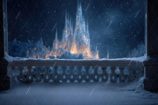 Christmas Princess Digital Backdrop, Magic Kingdom Photo Background, Winter Wonderland, Holiday Kids Prop, Photoshop & Canva Template