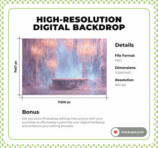 Frozen Pink Princess Castle Digital Backdrop, Winter Wonderland Photo Background, Christmas Holiday Kids Prop, Photoshop & Canva Template