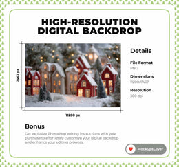 Nordic Christmas Digital Backdrop, Christmas Village Photo Background, Winter Wonderland Kids Prop, Photoshop/Canva Template, Photo Editing