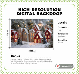 Nordic Christmas Digital Backdrop, Christmas Village Photo Background, Winter Wonderland Kids Prop, Photoshop/Canva Template, Photo Editing