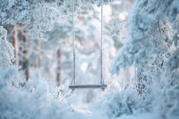 Winter Digital Backdrop, Snowy Forest Swing Photo Background, Christmas Holiday Kids Prop, Photoshop & Canva Template, Photo Editing