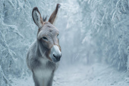 Winter Forest Animals Digital Backdrop, Holiday Photo Background, Christmas Nativity Kids Prop, Donkey, Photoshop & Canva Template