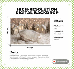 Christmas Baby Digital Backdrop, Winter Wonderland Photo Background, White Holiday Studio Newborn Boy Girl Prop, Photoshop & Canva Template