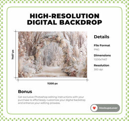 Christmas Arch Digital Backdrop, Woodland Baby Studio Photo Background, Holiday Kids Prop, Winter Wonderland, Photoshop & Canva Template