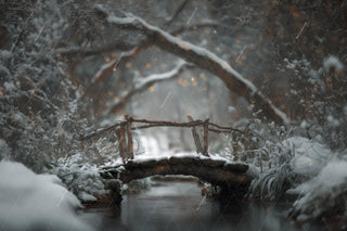 Winter Forest Bridge Digital Backdrop, Nature Photography Background, Christmas Holiday Prop, Photoshop & Canva Template, Photo Editing