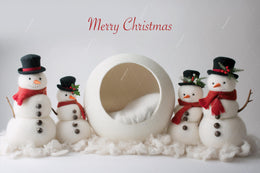 First Christmas Baby Digital Backdrop, White Studio Photo Background, Snowmen, Holiday Newborn Prop, Winter Wonderland, Photoshop Template