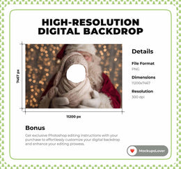 Santa Claus Digital Backdrop, Christmas Newborn Face Swap Overlay, Winter Wonderland Photo Background, Baby Prop, Photoshop & Canva Template
