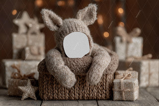 Reindeer Newborn Face Swap Overlay, Christmas Digital Backdrop, Studio Photo Background, Holiday Baby Portrait Prop, Photoshop Template