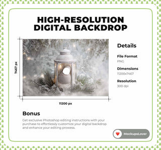 Christmas Lantern Newborn Digital Backdrop, Face Swap Overlay, Winter Wonderland Photo Background, Holiday Baby Prop, Photoshop Template