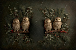 Christmas Woodland Animals Newborn Digital Backdrop, Wise Owls Photo Background, Holiday Studio Baby Prop, Photoshop & Canva Template