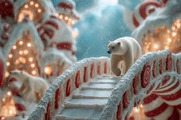 Candyland Digital Backdrop, North Pole Village, Polar Bear Photo Background, Christmas Holiday Kids Prop, Photoshop & Canva Template
