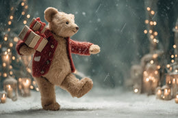 Christmas Teddy Bear Digital Backdrop, Winter Wonderland Photo Background, Holiday Kids Prop, Photoshop & Canva Template, Photo Editing