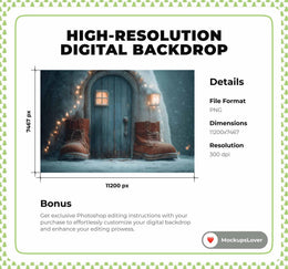 Santa Claus House Digital Backdrop, North Pole Photo Background, Christmas Holiday Kids Prop, Photoshop & Canva Template, Photo Editing