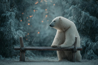 Polar Bear Digital Backdrop, Winter Forest Photo Background, Wooden Bench, Christmas Holiday Kids Prop, Photoshop & Canva Template