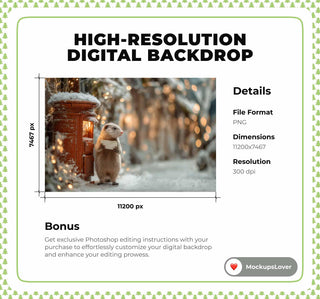 Red Mail Box Digital Backdrop, Christmas Animals Photo Background, Holiday Kids Prop, Winter Wonderland, Letter From Santa, Canva Template