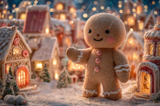 Giant Christmas Gingerbread Digital Backdrop, Village Photo Background, Holiday Kids Prop, Winter Wonderland, Photoshop & Canva Template