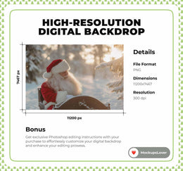 Santa Claus Sleigh Digital Backdrop, Winter Wonderland Photo Background, Fantasy Forest, Christmas Holiday Kids Prop, Photoshop Template