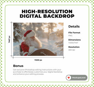 Santa Claus Sleigh Digital Backdrop, Winter Wonderland Photo Background, Fantasy Forest, Christmas Holiday Kids Prop, Photoshop Template