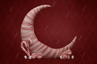 Christmas Baby Digital Backdrop, Candyland Props, Crescent Moon, Candy Cane, Red Studio Photo Background, Newborn Prop, Photoshop Template