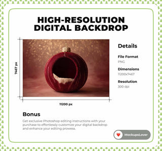First Christmas Baby Digital Backdrop, Christmas Ball Photo Background, Red Studio, Holiday Newborn Boy Girl Prop, Photoshop/Canva Template