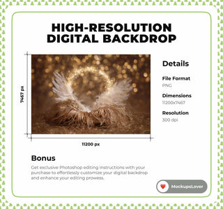 Christmas Angel Baby Digital Backdrop, Nativity Photo Background, Angel Wings, Studio Newborn Portrait Prop, Photoshop & Canva Template