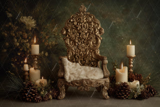 Victorian Christmas Baby Digital Backdrop, Throne, Winter Wonderland Photo Background, Holiday Newborn Prop, Photoshop & Canva Template