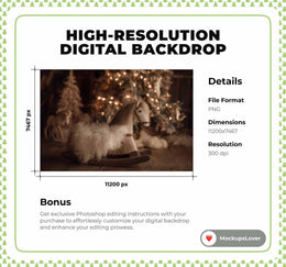 Cozy Wooden Christmas Baby Digital Backdrop, Rocking Horse Photo Background, Holiday Newborn Prop, Photoshop & Canva Template, Photo Editing