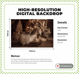 Cozy Wooden Christmas Baby Digital Backdrop, Rocking Horse Photo Background, Holiday Newborn Prop, Photoshop & Canva Template, Photo Editing