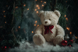 Christmas Teddy Bear Digital Backdrop, Fantasy Forest Photo Background, Winter Wonderland, Holiday Kids Prop, Photoshop & Canva Template
