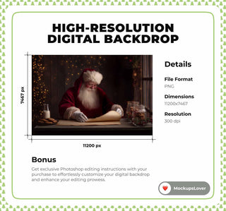 Letter To Santa Digital Backdrop, Christmas Santa Claus Photo Background, Holiday Kids Prop, Cozy Wooden House, Photoshop & Canva Template