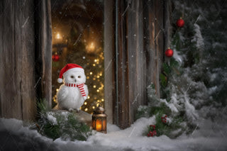 Christmas Animals Digital Backdrop, Wise Owl, Winter Wonderland Photo Background, Holiday Kids Prop, Photoshop & Canva Template