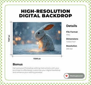 Christmas Animals Digital Backdrop, Winter Wonderland Photo Background, Bunny, Holiday Kids Prop, Photoshop & Canva Template, Photo Editing