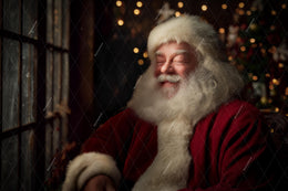 Santa Claus Digital Backdrop, Christmas Portrait Photo Background, Holiday Kids Prop, Cozy Wooden Studio, Photoshop & Canva Template