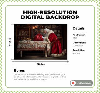 Fun Christmas Bakery Digital Backdrop, Santa Claus, Christmas Kitchen, Winter Wonderland Photo Background, Holiday Prop, Photoshop Template
