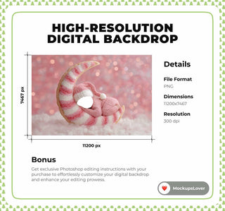 Pink Christmas Baby Digital Backdrop, Little Santa Face Swap Overlay, Crescent Moon, Winter Wonderland Photo Background, Newborn Girl Prop