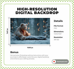 Winter Fantasy Forest Photo Background, Teddy Bear Digital Backdrop, Winter Wonderland, Christmas Holiday Kids Prop, Photoshop Template