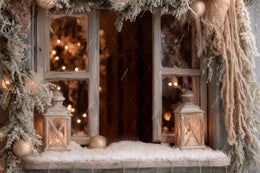 Country Christmas Digital Backdrop, Christmas Window Photo Background, Holiday Kids Portrait Prop, Winter Wonderland, Photoshop Template