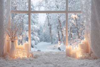 Christmas Window Digital Backdrop, Winter Wonderland Photo Background, White Studio Holiday Kids Prop, Photoshop & Canva Template