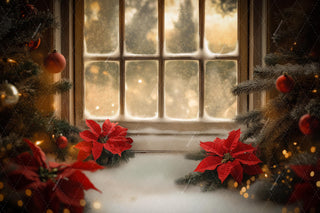Cozy Christmas Window Digital Backdrop, Winter Wonderland Photo Background, Holiday Kids Prop, Photoshop & Canva Template, Photo Editing