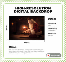 Cozy Christmas Digital Bakery Backdrop, Santa Claus Photo Background, Christmas Cookies, Holiday Kids Prop, Photoshop & Canva Template