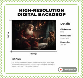 Christmas Story With Santa Claus Digital Backdrop, Winter Wonderland Photo Background, Holiday Kids Prop, Photoshop & Canva Template