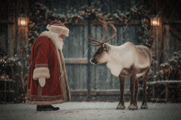 Christmas Farm Digital Backdrop, Santa Claus, Reindeer, Winter Wonderland Photo Background, Holiday Kids Prop, Photoshop & Canva Template
