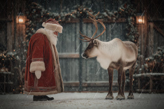 Christmas Farm Digital Backdrop, Santa Claus, Reindeer, Winter Wonderland Photo Background, Holiday Kids Prop, Photoshop & Canva Template
