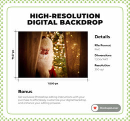 Christmas Window With Santa Claus Digital Backdrop, Holiday Photo Background, Kids Portrait Prop, Photoshop & Canva Template, Photo Editing